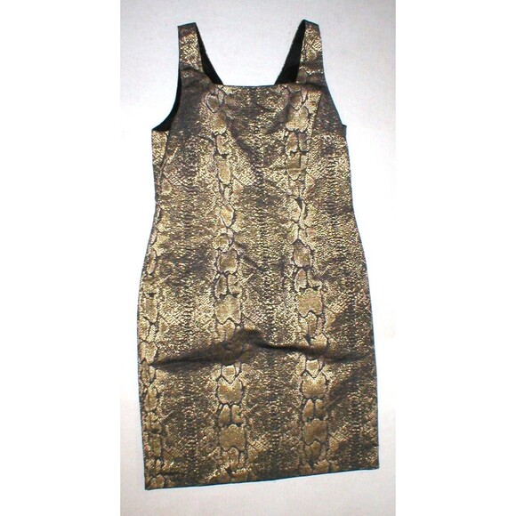 New Womens NWT Designer Paperwhite Col Snake Print Dress Metallic Brown Black 10 - Picture 3 of 12